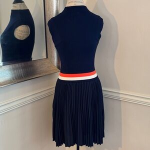 Karen Millen | Knit High Neck & Pleated Tennis Dress Navy | Size 2